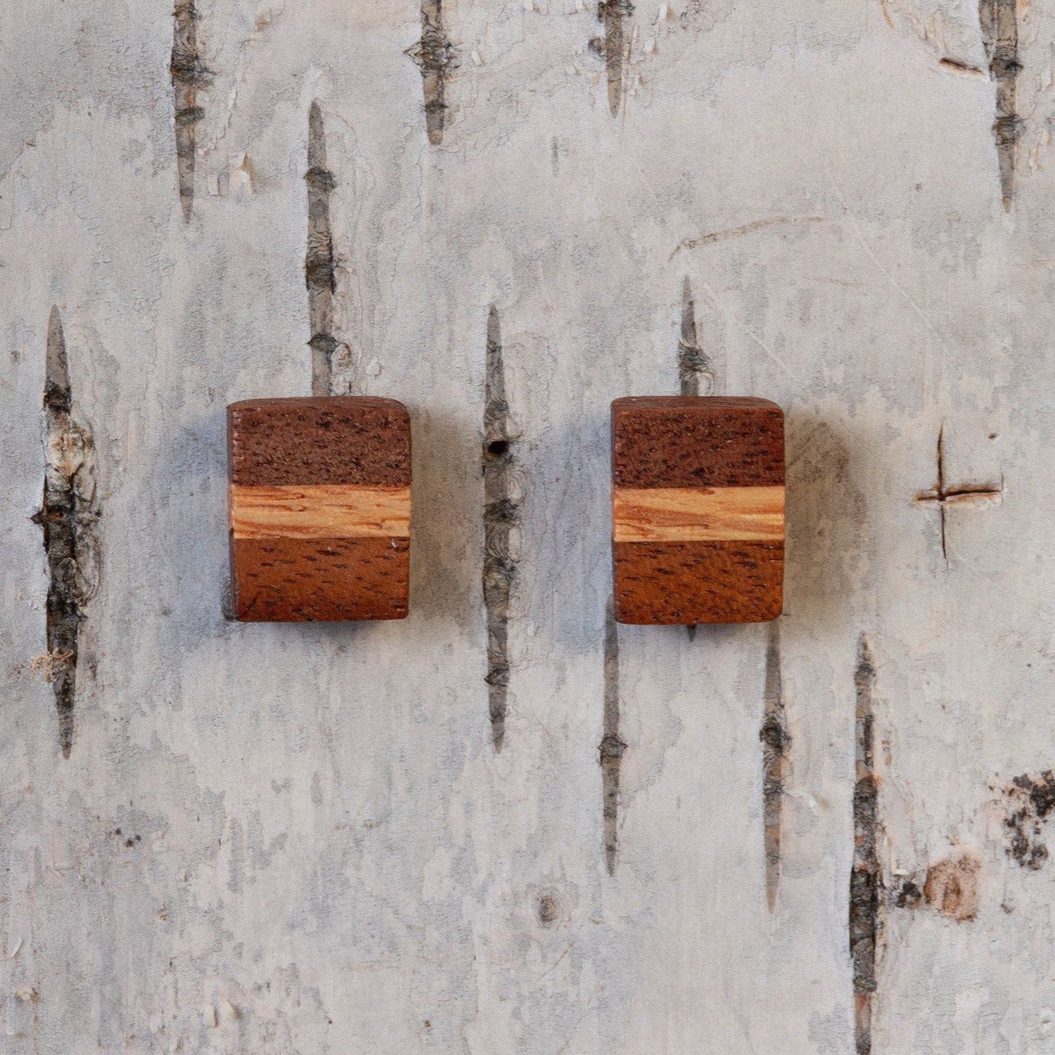 Walnut and Maple Stud Earrings